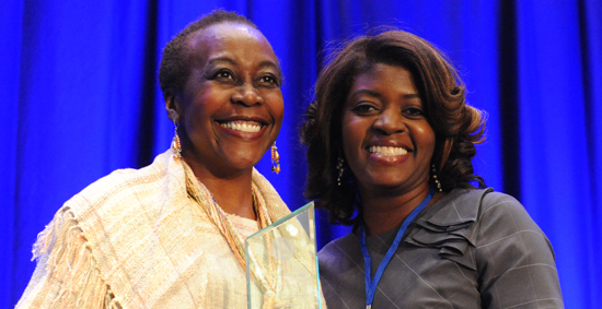 Josephine Johnson, Ph.D. (left) with Felicia Smith, PhD, Chair, Committee of State Leaders.