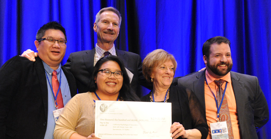 California Psychological Association Left to Right: Jorge Wong, PhD, Doug Haldeman, PhD, Crystal Faith Cajilog and Jo Linder-Crow, PhD, of California Psychological Association with Ian Gutierrez, MA, MS, Chair, APA Graduate Students & APA Board Member.