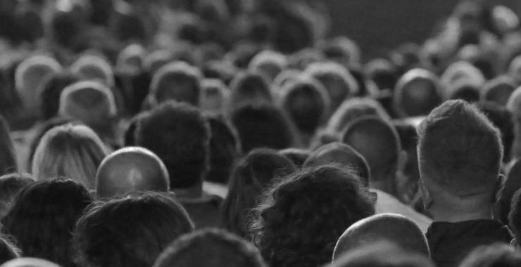 black and white photo of crowd