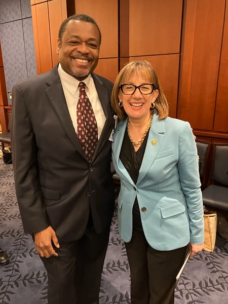 APA CEO Arthur C. Evans, Jr., PhD, and Representative Andrea Salinas (D–Oregon) standing side by side for a photo.