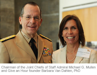 Chairman of the Joint Chiefs of Staff Admiral Michael G. Mullen and Give an Hour founder Barbara Van Dahlen, PhD