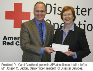 APA President Goodheart presents donation
