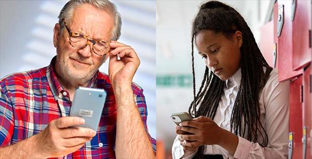 people of different generations using smart phones
