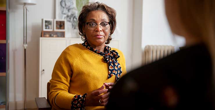 woman having a conversation