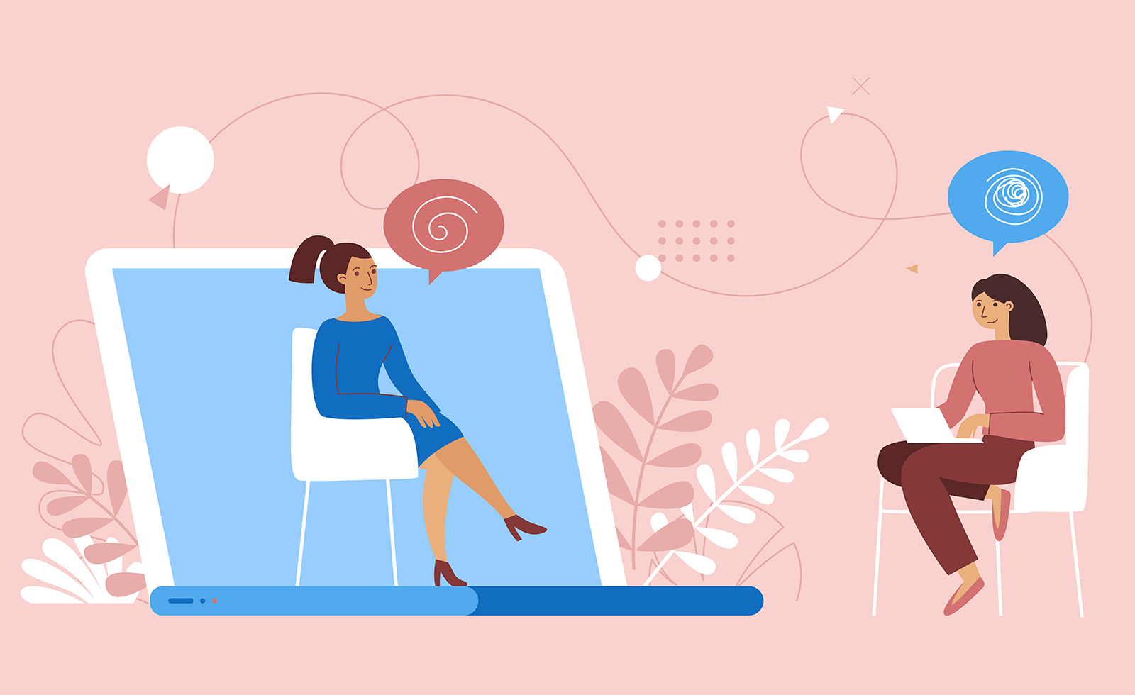 illustration of therapist and patient during online therapy session