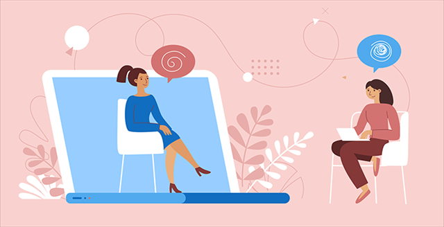 illustration of therapist and patient during online therapy session