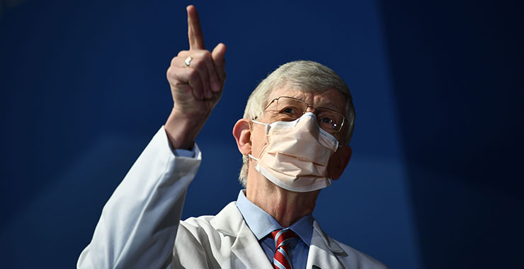 Francis Collins, PhD, wearing a medical face mask