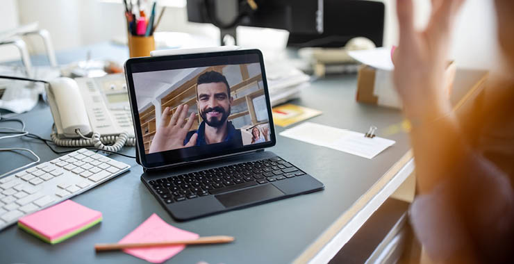 smiling face on a Zoom meeting