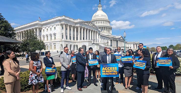 Jim Diaz-Granados, PhD, speaking at a press conference outside the U.S. Capitol Building for the introduction of the ACCESS in Mental Health Act (H.R. 7924)