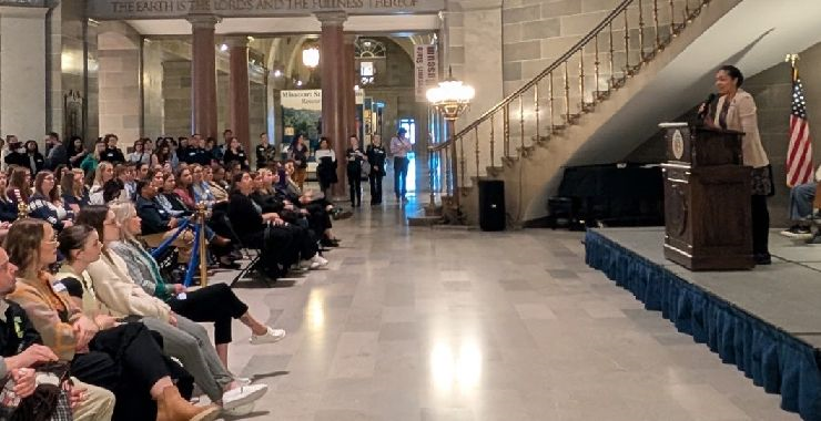 Amy Beck, PhD, speaking at the Missouri State Capitol for the 2025 Legislative Day