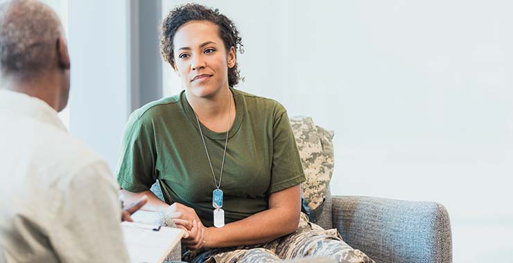 Military veteran meeting with psychologist