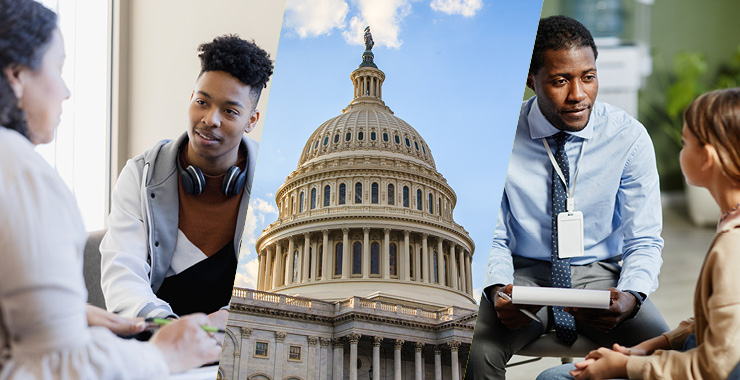Collage of various people and the U.S. Capitol