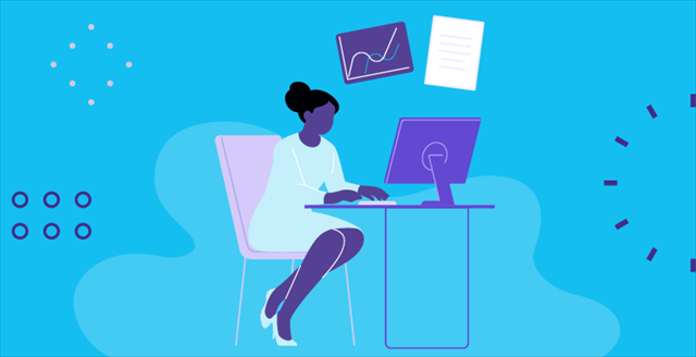 Illustration of woman sitting and using her computer