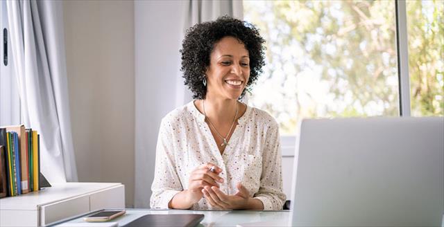 Woman at home on a video call